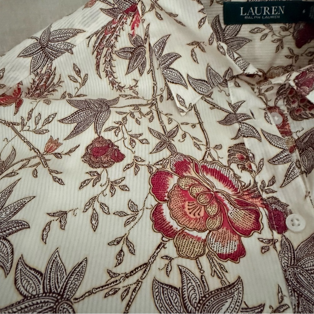 Lauren Ralph Lauren | Floral Shirt Dress | Cream Multi - Picture 4 of 9